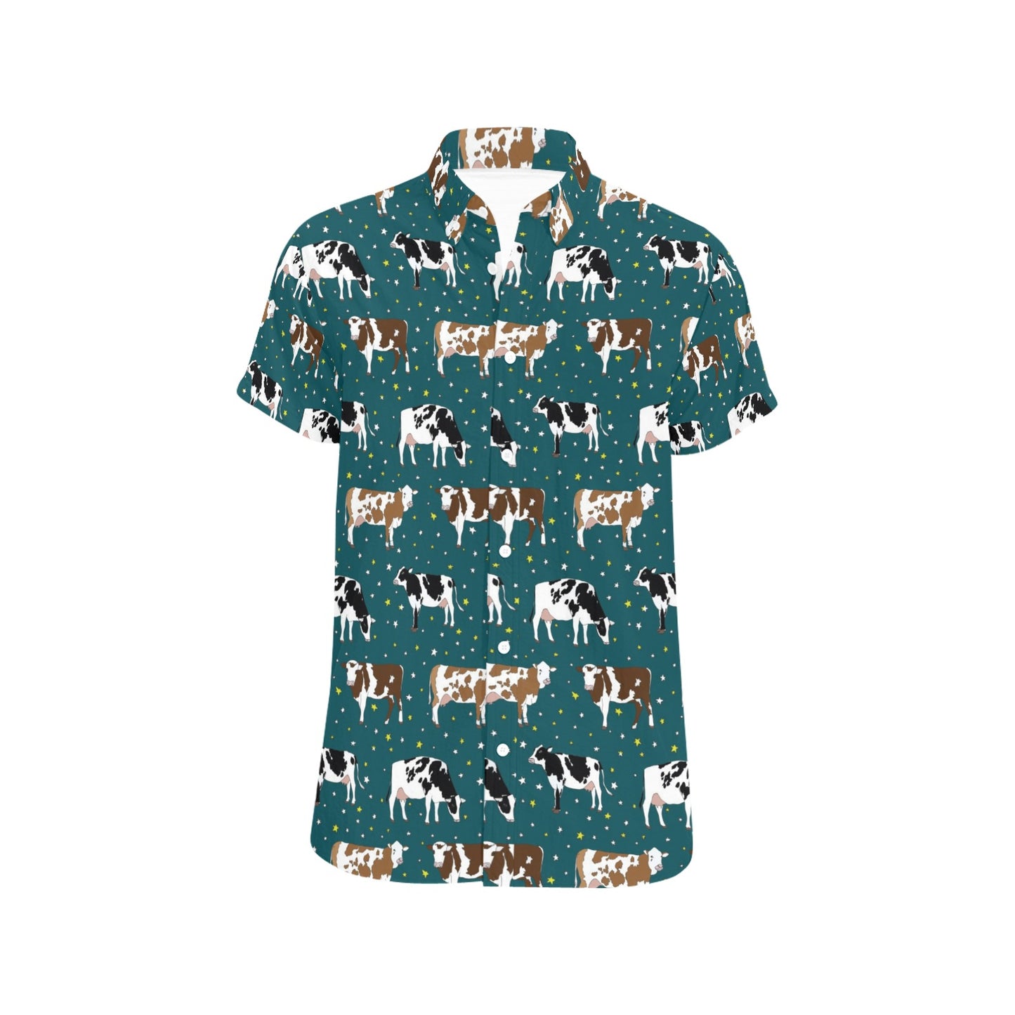 Cattle Print Design LKS404 Men Short Sleeve Button Up Shirt
