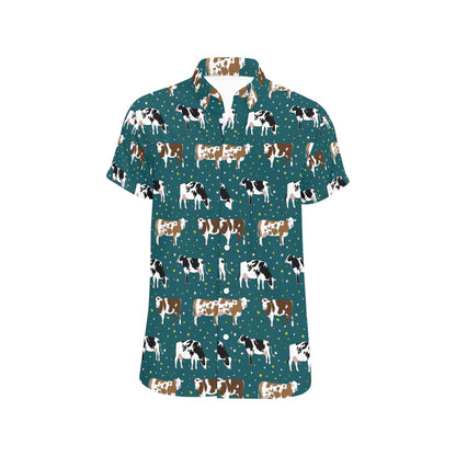 Cattle Print Design LKS404 Men Short Sleeve Button Up Shirt