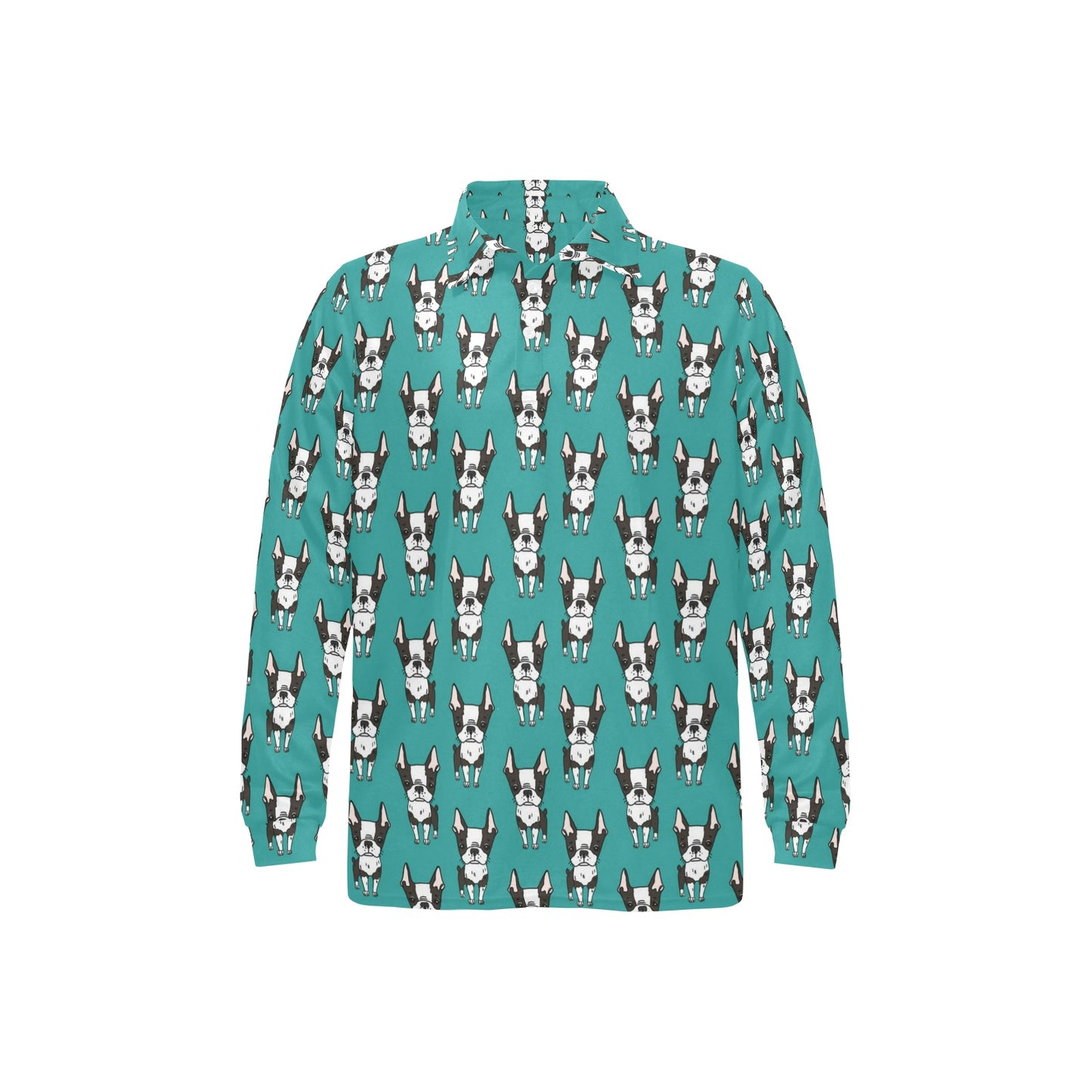 Boston Terrier Pattern Print Design 04 Long Sleeve Polo Shirt For Men's