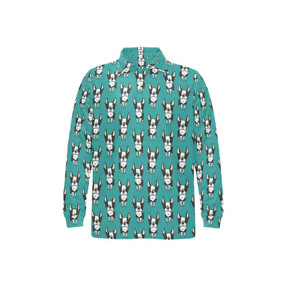 Boston Terrier Pattern Print Design 04 Long Sleeve Polo Shirt For Men's