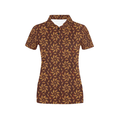 Agricultural Brown Wheat Print Pattern Women's Polo Shirt