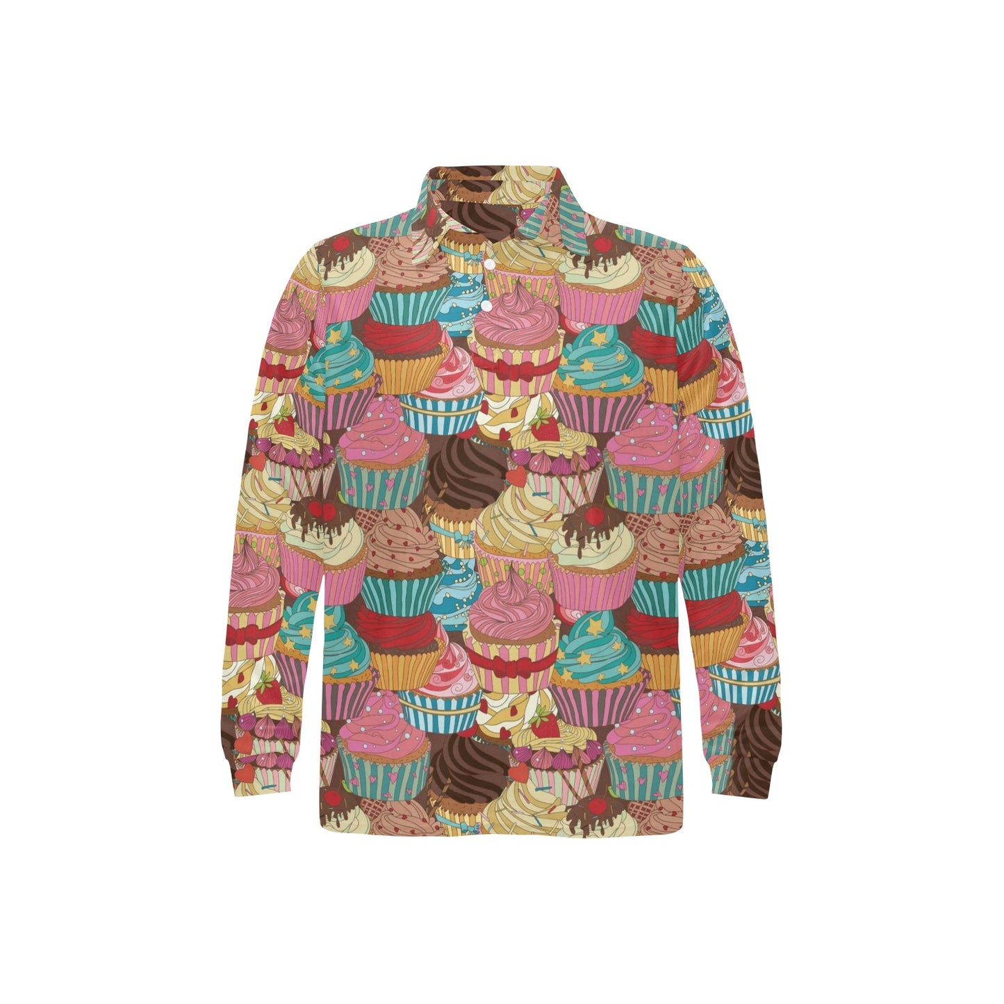 Cupcake Pattern Print Design CP01 Long Sleeve Polo Shirt For Men's