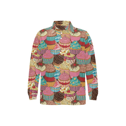 Cupcake Pattern Print Design CP01 Long Sleeve Polo Shirt For Men's