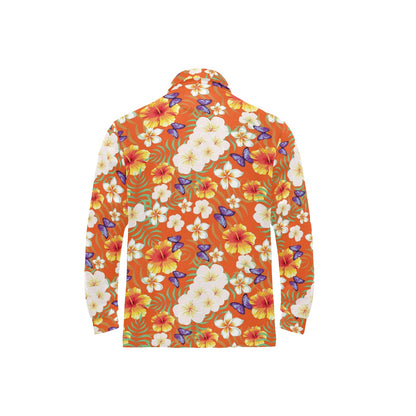 Tropical Flower Pattern Print Design TF027 Long Sleeve Polo Shirt For Men's