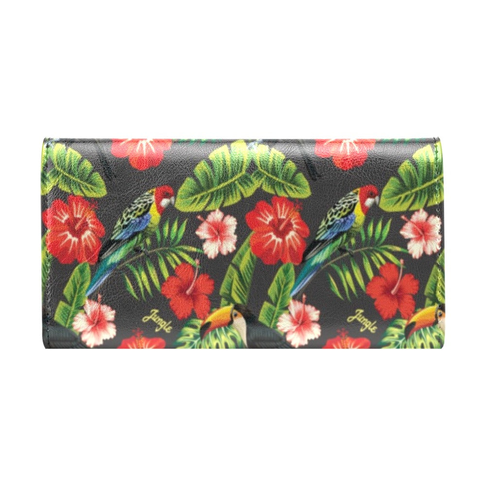 Hibiscus Red With Parrotprint Design LKS303 Women's Trifold Wallet