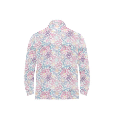 Dahlia Pattern Print Design 01 Long Sleeve Polo Shirt For Men's