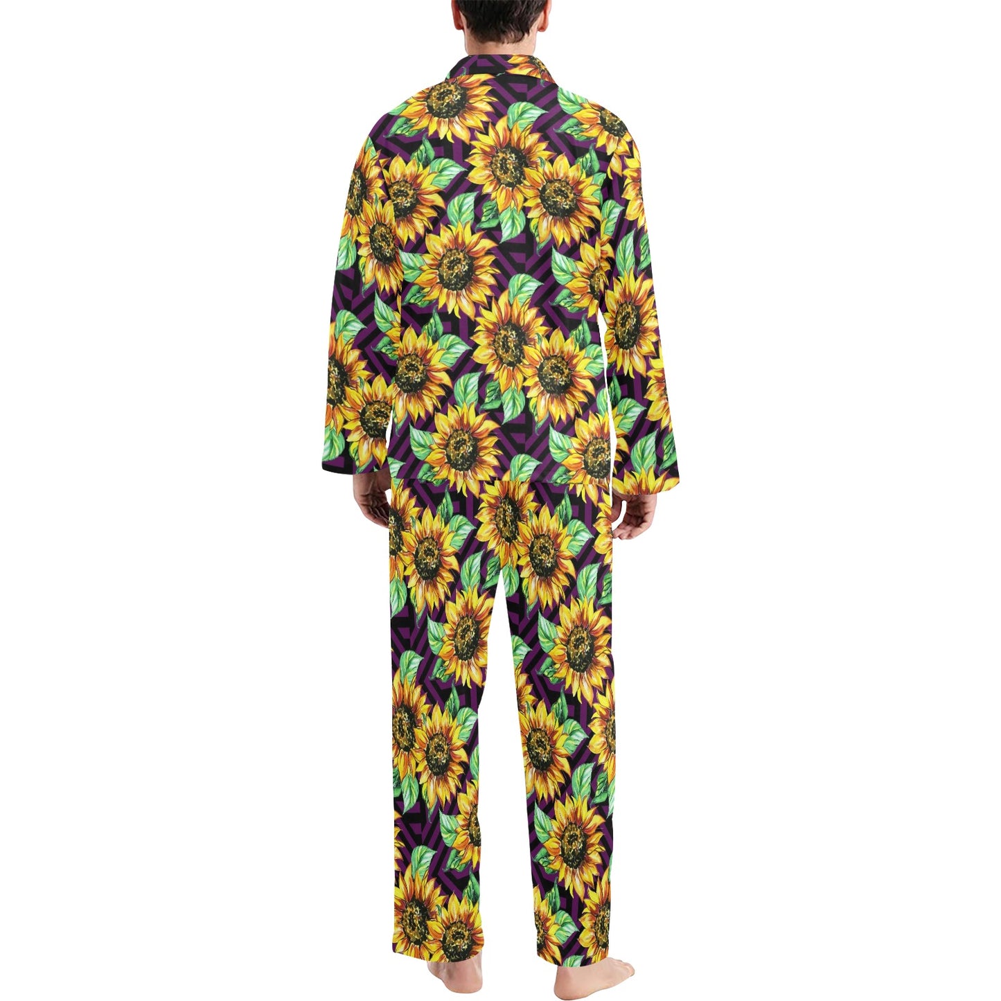 Sunflower Pattern Print Design SF012 Men's Long Pajama Set