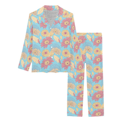 Gerberas Pattern Print Design GB04 Women's Long Pajama Set