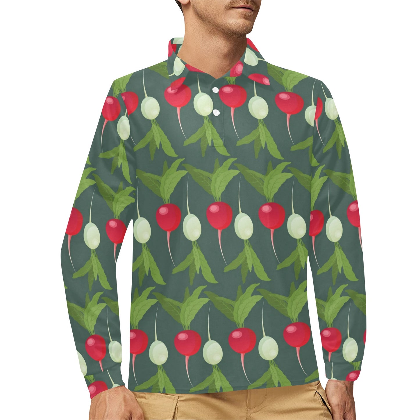 Radish Pattern Print Design A03 Long Sleeve Polo Shirt For Men's