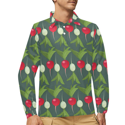 Radish Pattern Print Design A03 Long Sleeve Polo Shirt For Men's