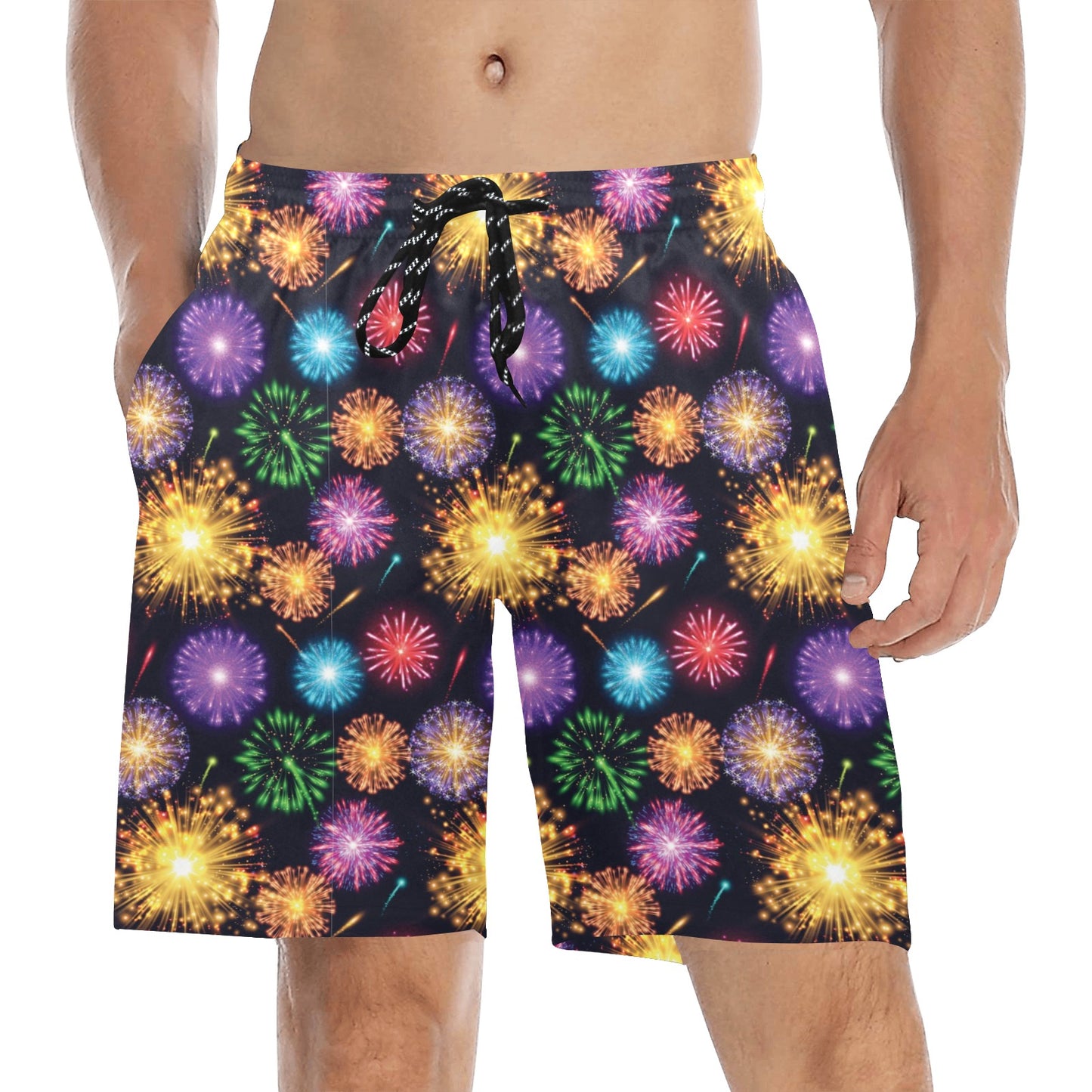 Firework Print Design LKS305 Men's Swim Trunks Beach Shorts