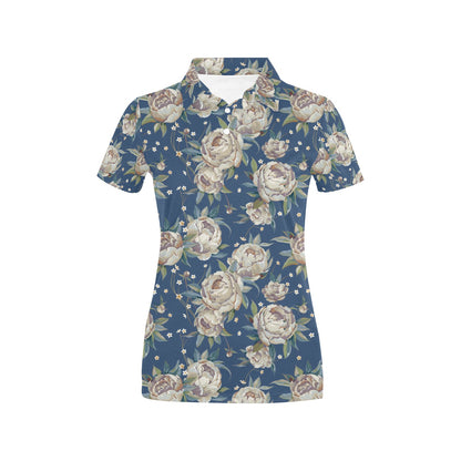 Peony Pattern Print Design A03 Women's Polo Shirt