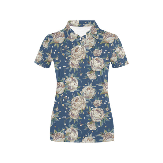 Peony Pattern Print Design A03 Women's Polo Shirt