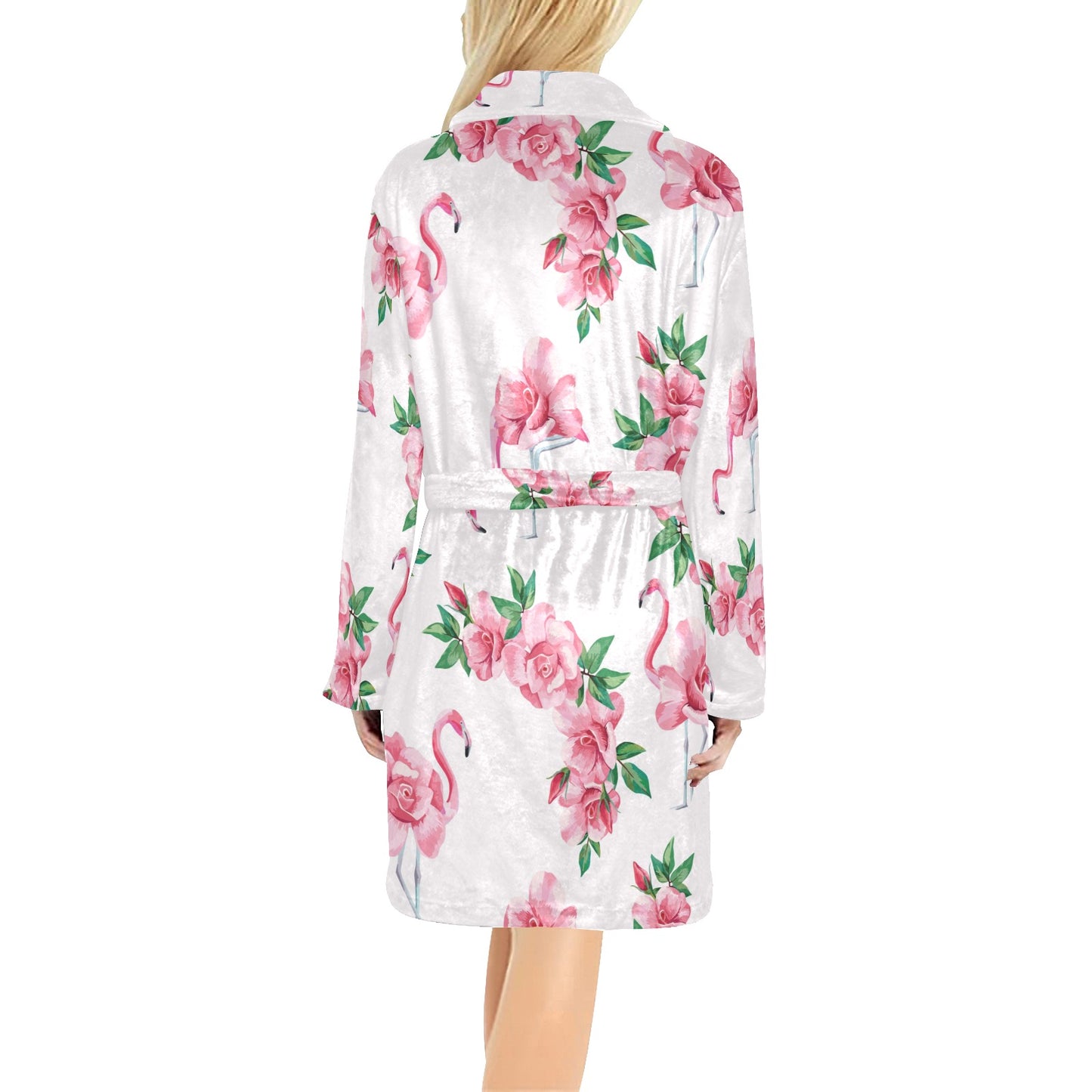 Flamingo Rose Pattern Women's Fleece Robe
