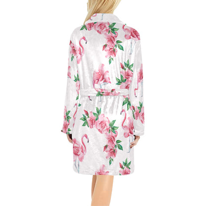 Flamingo Rose Pattern Women's Fleece Robe