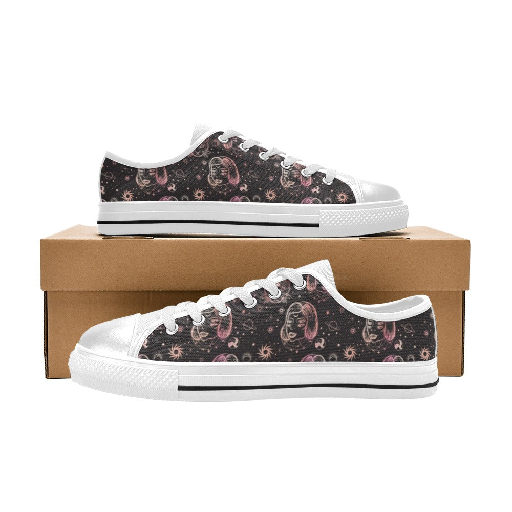 Third Eye Girl Cat Print Design LKS305 Women's White Low Top Shoes