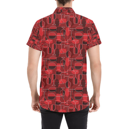 Wine Glass Print Design LKS301 Men Short Sleeve Button Up Shirt