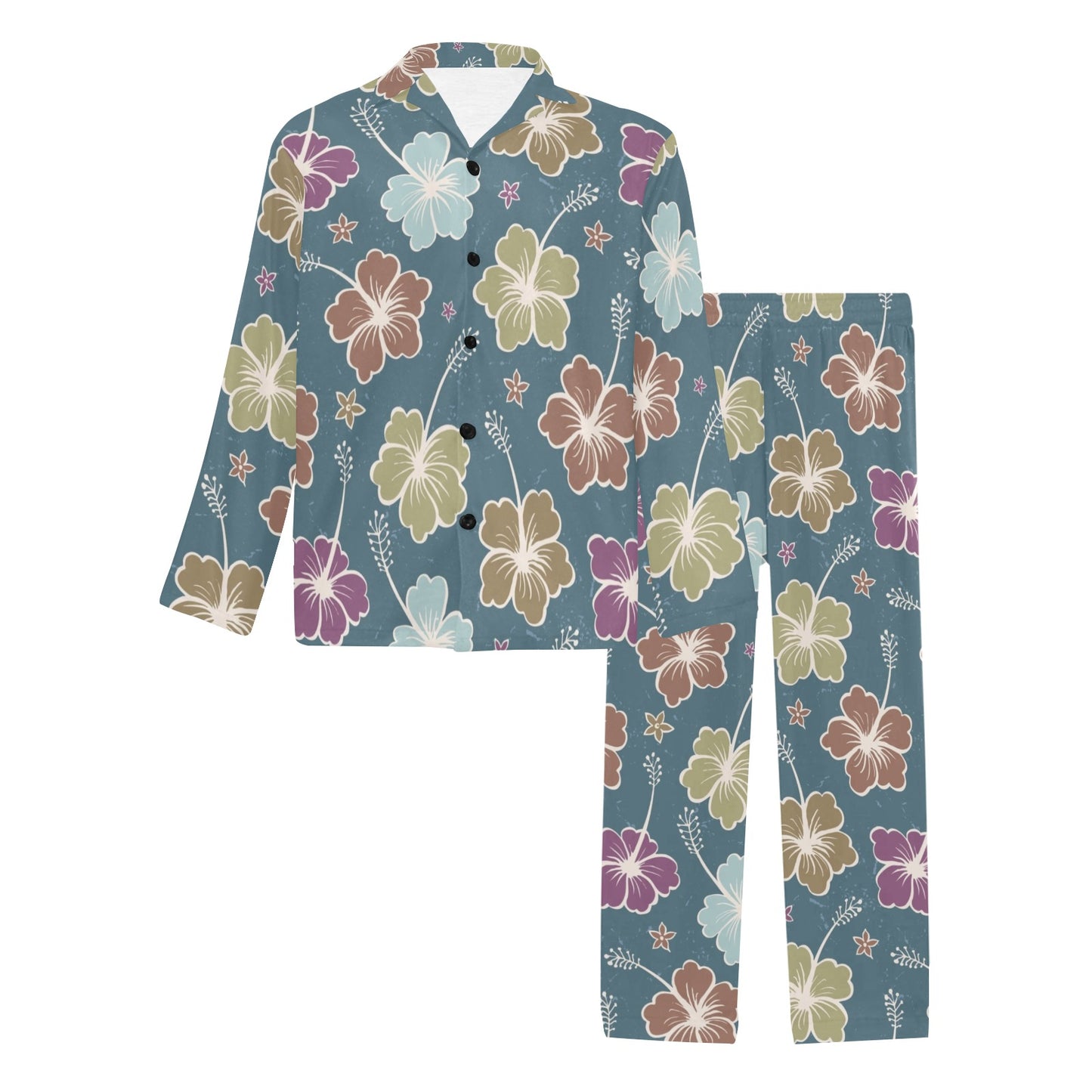 Hibiscus Pattern Print Design HB033 Men's Long Pajama Set