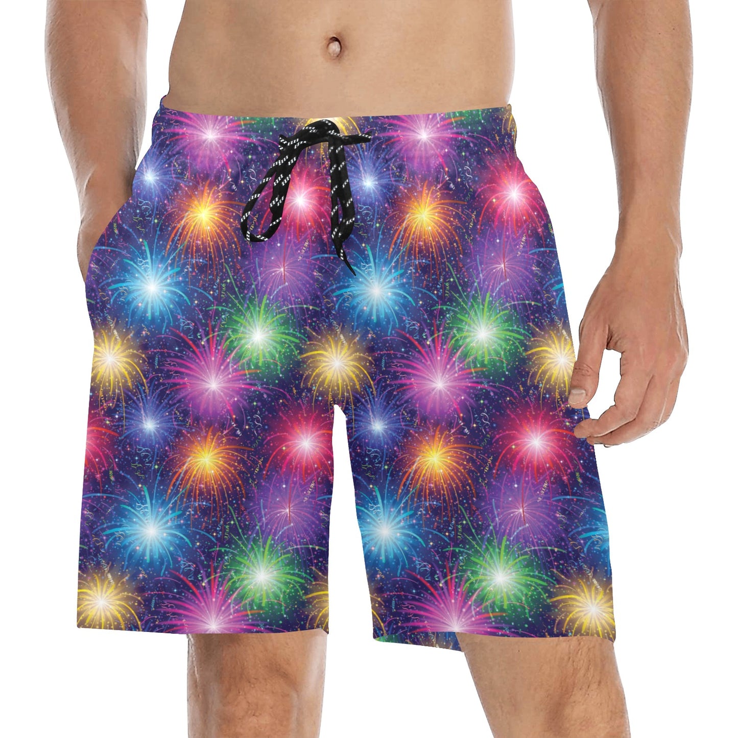Firework Colorful Print Design LKS301 Men's Swim Trunks Beach Shorts