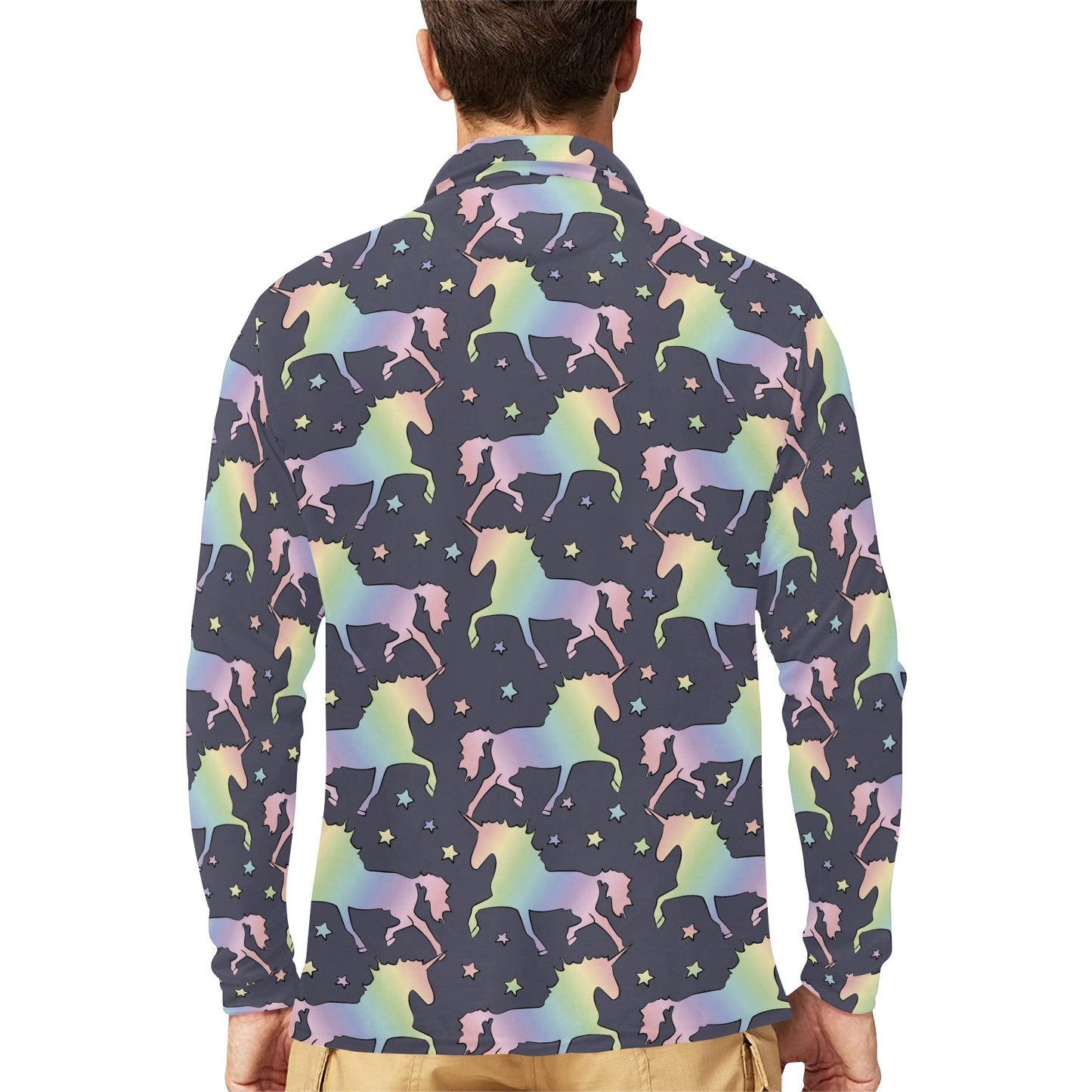 Rainbow Pattern Print Design A05 Long Sleeve Polo Shirt For Men's