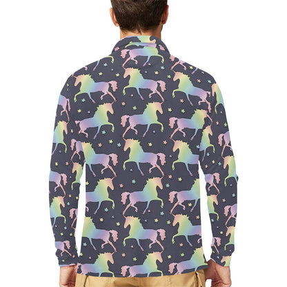 Rainbow Pattern Print Design A05 Long Sleeve Polo Shirt For Men's