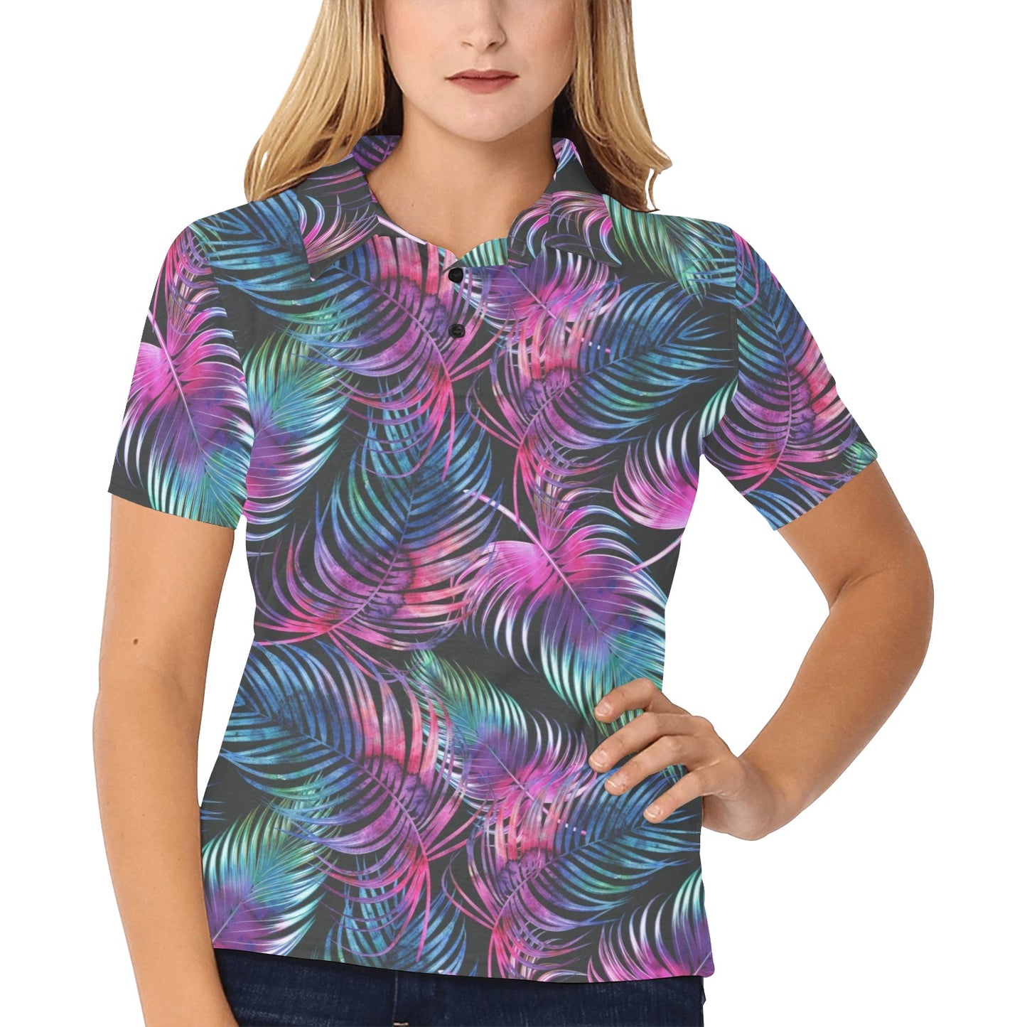 Palm Leaves Pattern Print Design PL010 Women's Polo Shirt