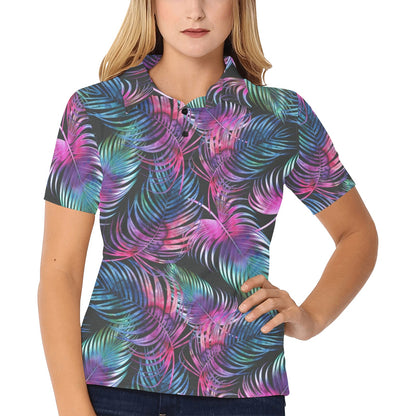 Palm Leaves Pattern Print Design PL010 Women's Polo Shirt