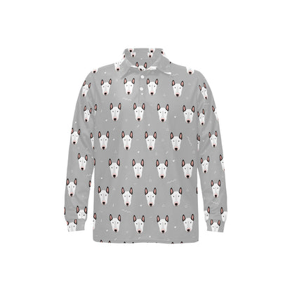 Bull Terrier Head Print Pattern Long Sleeve Polo Shirt For Men's
