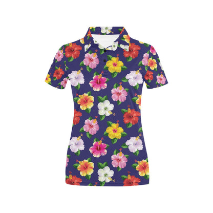 Hibiscus Colorful Print Design LKS301 Women's Polo Shirt