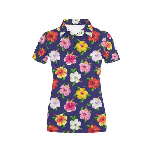 Hibiscus Colorful Print Design LKS301 Women's Polo Shirt