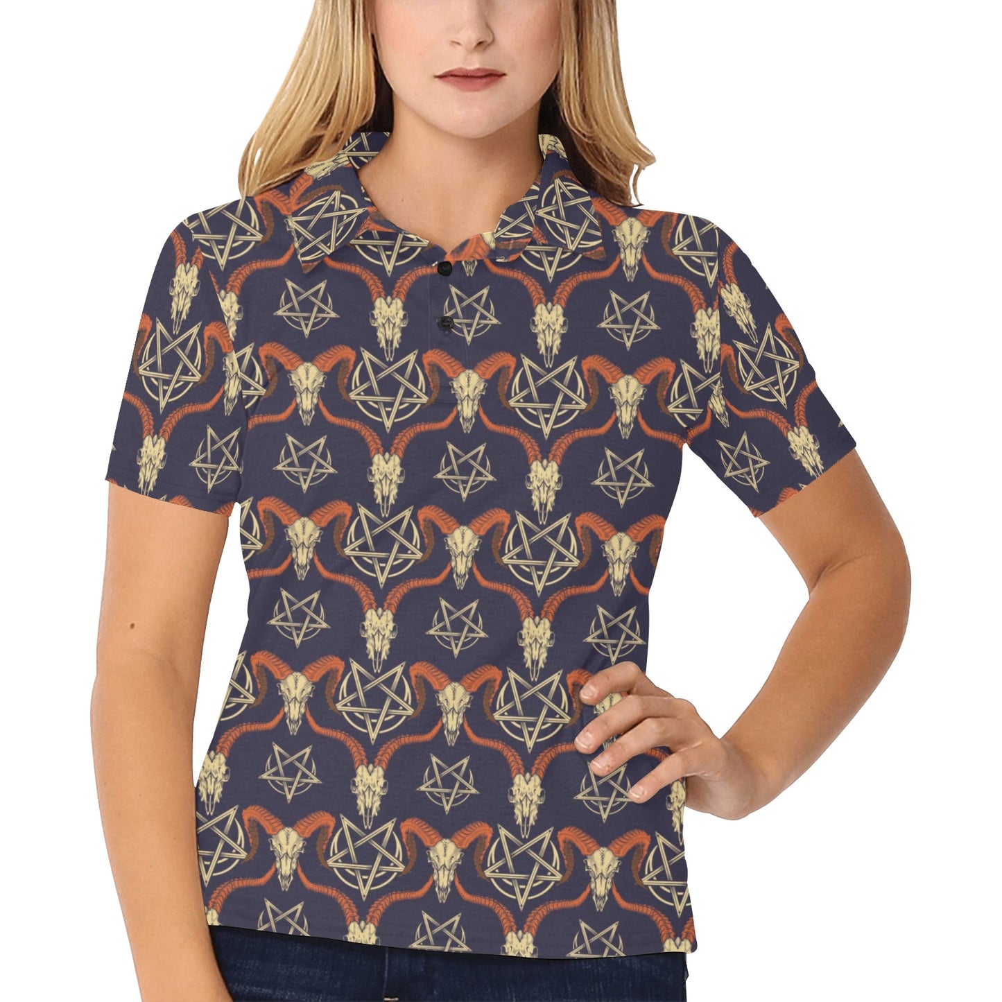 Buffalo Head Print Design LKS403 Women's Polo Shirt