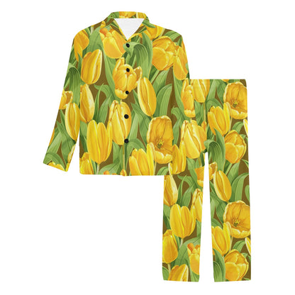 Tulip Yellow Pattern Print Design TP010 Men's Long Pajama Set