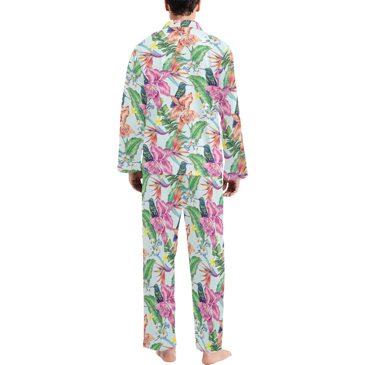 Hummingbird Tropical Pattern Print Design 05 Men's Long Pajama Set