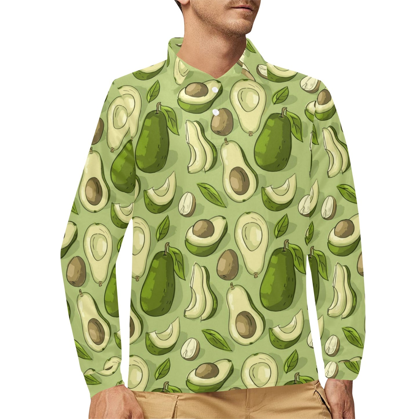 Avocado Pattern Print Design AC03 Long Sleeve Polo Shirt For Men's
