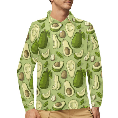 Avocado Pattern Print Design AC03 Long Sleeve Polo Shirt For Men's