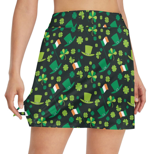 Shamrock Saint Patrick's Day Print Design LKS304 17" Golf & Pickleball Skort with Pockets