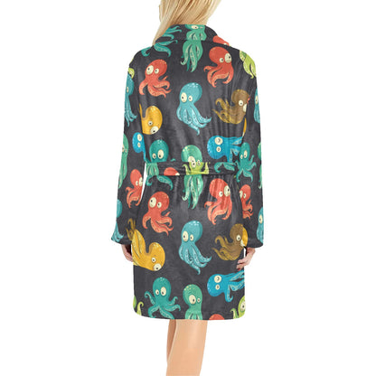 Octopus Pattern Print Design A01 Women's Fleece Robe