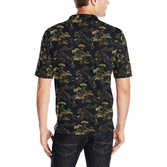 Tiger Japan Style Print Design LKS305 Men Polo Shirt