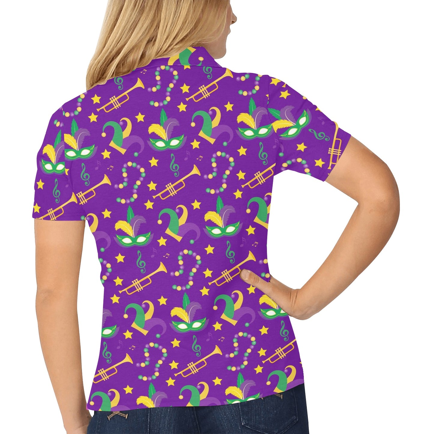 Mardi Gras Pattern Print Design 06 Women's Polo Shirt