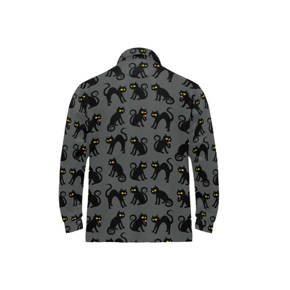 Black Cat Cute Print Pattern Long Sleeve Polo Shirt For Men's