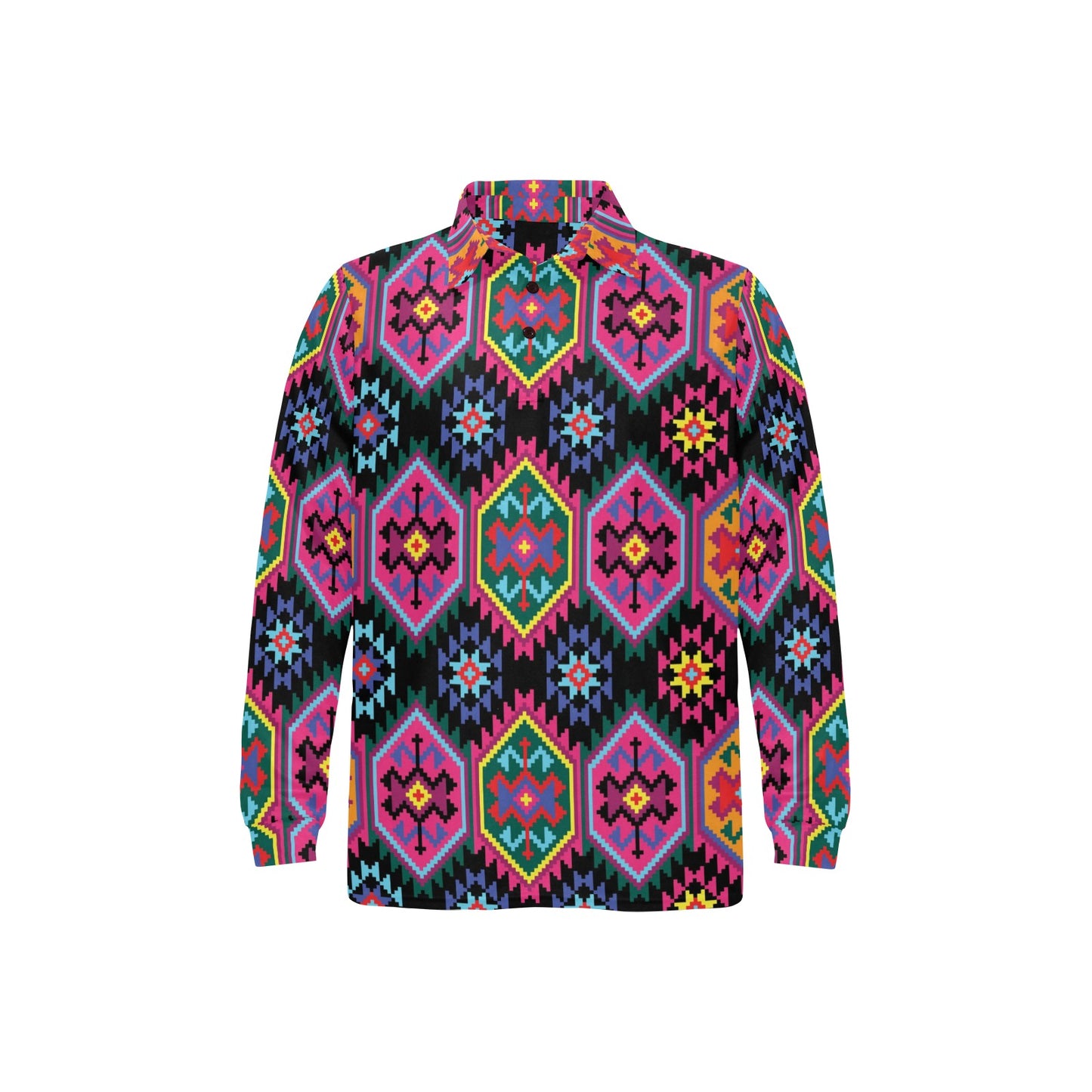 Mexican Pattern Print Design 02 Long Sleeve Polo Shirt For Men's