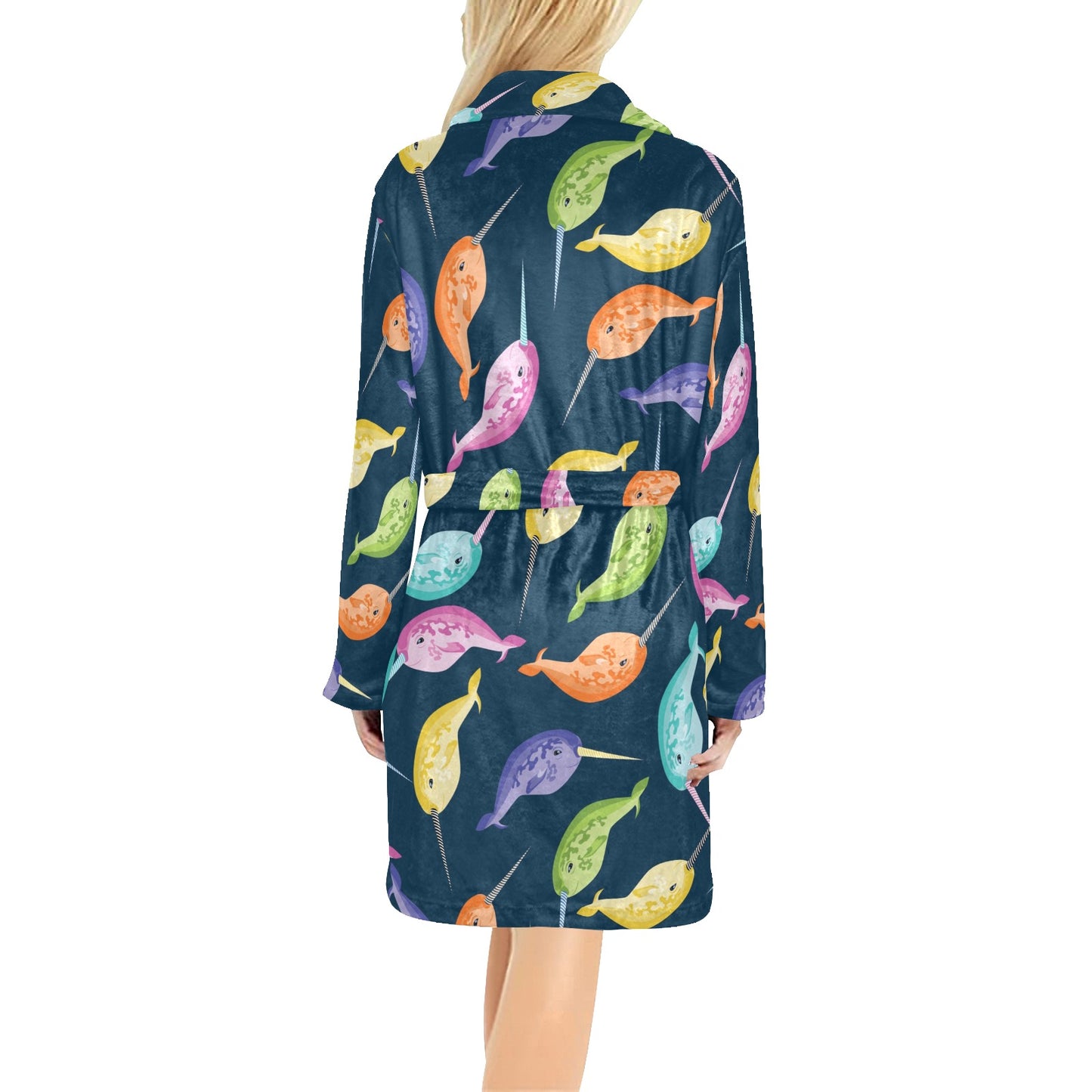 Narwhal Colorful Pattern Print Design 03 Women's Fleece Robe