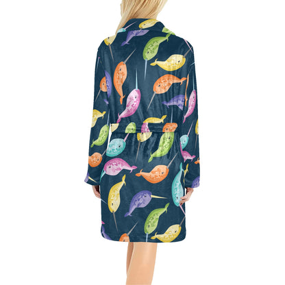 Narwhal Colorful Pattern Print Design 03 Women's Fleece Robe