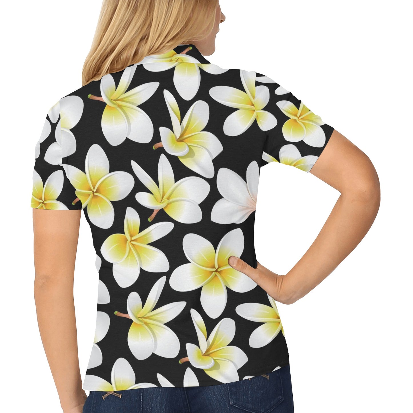 Yellow Plumeria Hawaiian Flowers Women's Polo Shirt
