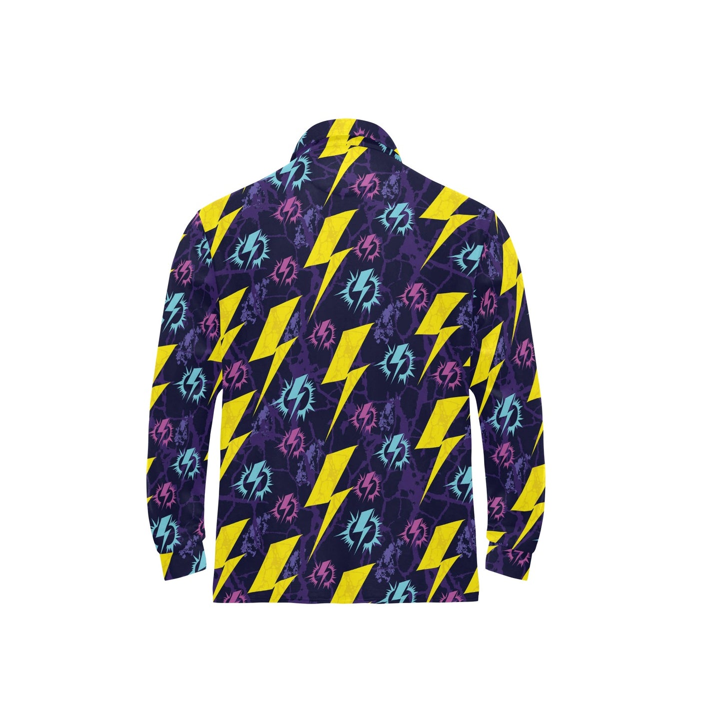 Lightning Thunder Pattern Print Design 01 Long Sleeve Polo Shirt For Men's