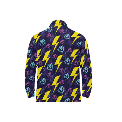 Lightning Thunder Pattern Print Design 01 Long Sleeve Polo Shirt For Men's