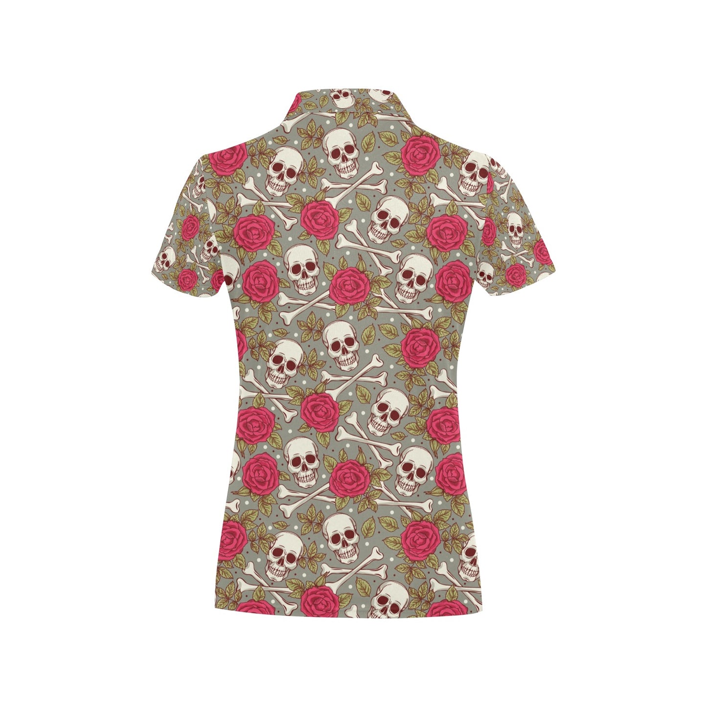 Skull Bone Rose Print Design LKS303 Women's Polo Shirt