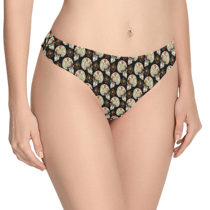 Sugar Skull Flower Design Themed Print Women's Thongs
