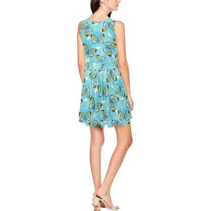 Butterfly Pattern Print Design 010 Sleeveless Dress