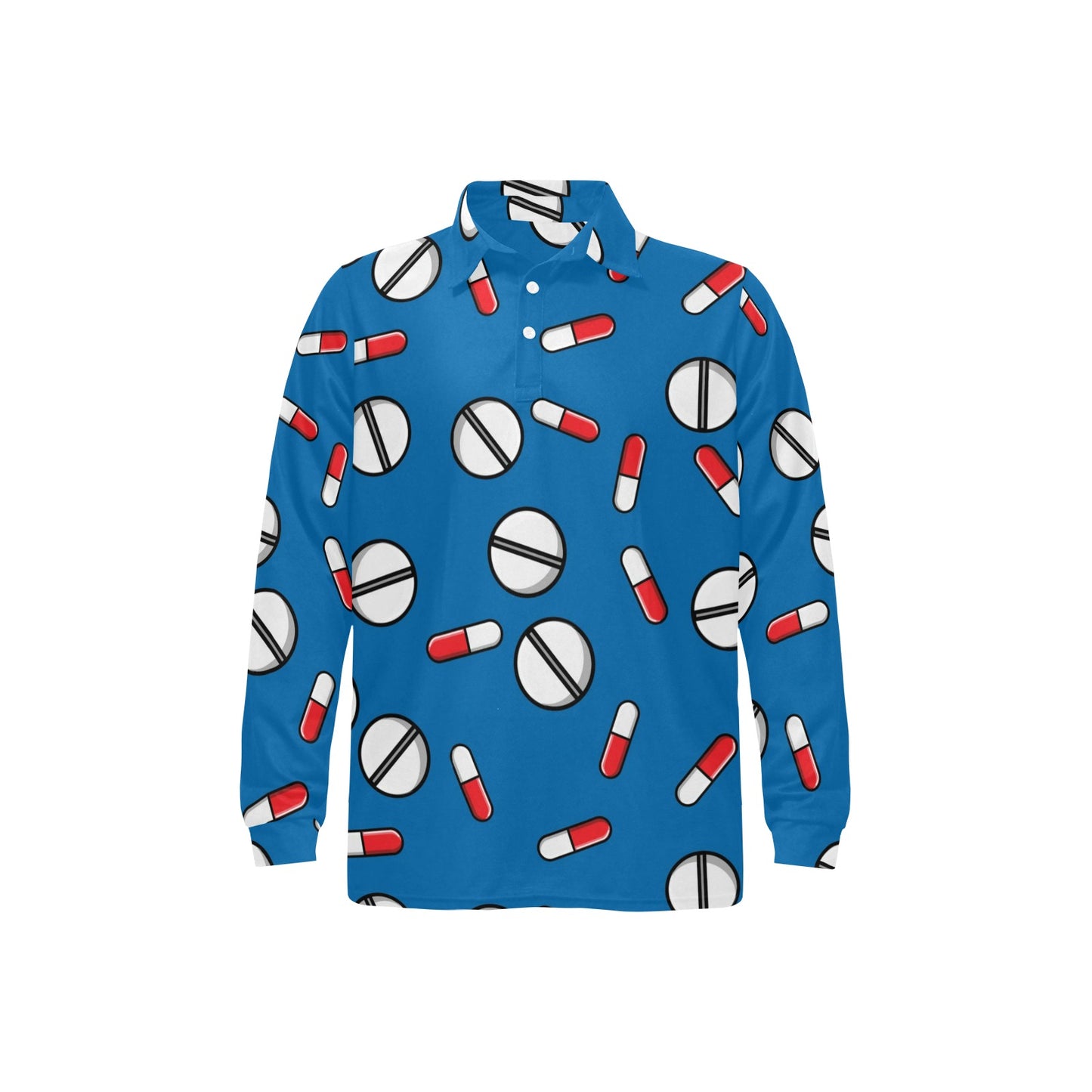 Pill Pattern Print Design A05 Long Sleeve Polo Shirt For Men's